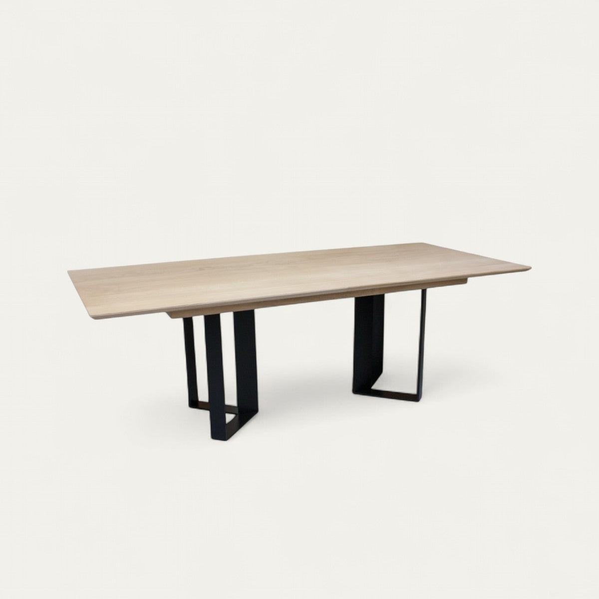 Rectangular bleached oak and metal table - 200L x 100D
