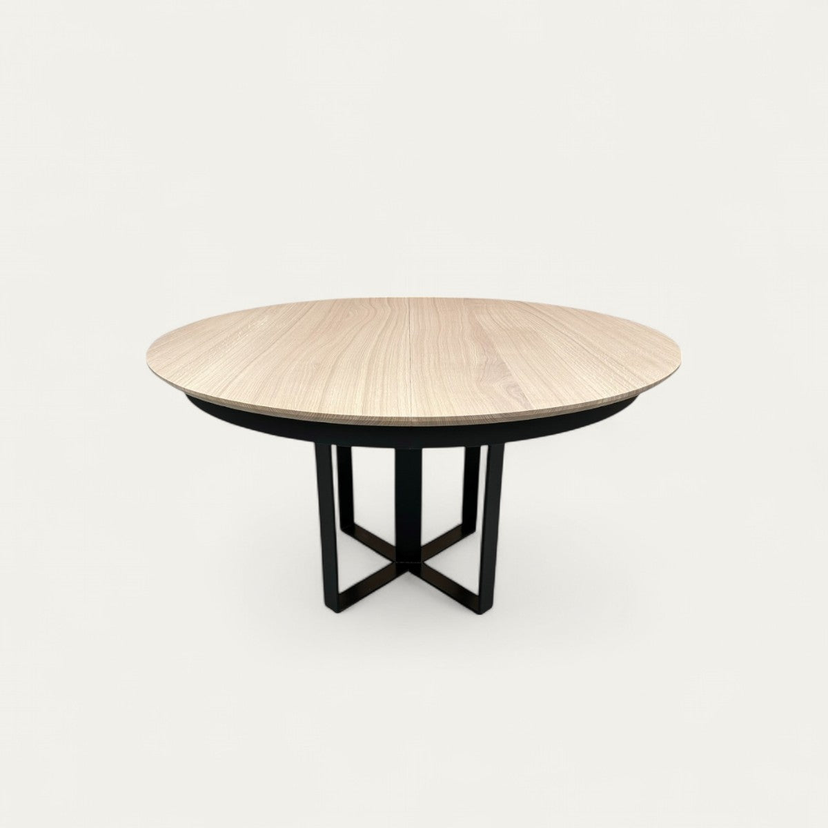 Table ronde bois massif et métal avec allonge