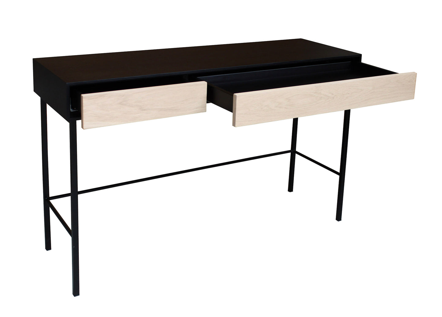 Console chêne massif et métal 2 tiroirs