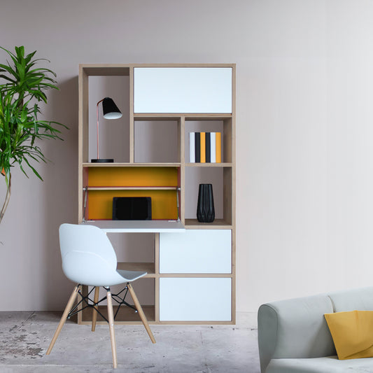 Solid bleached and lacquered oak secretary composition, 2 drawers, 1 flap, 1 flap - 108L x 38D
