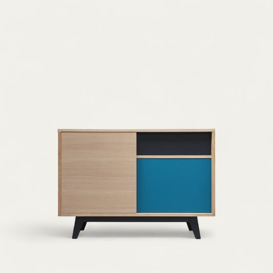 Solid bleached and lacquered oak sideboard, 3 sliding doors - 120L x 48D