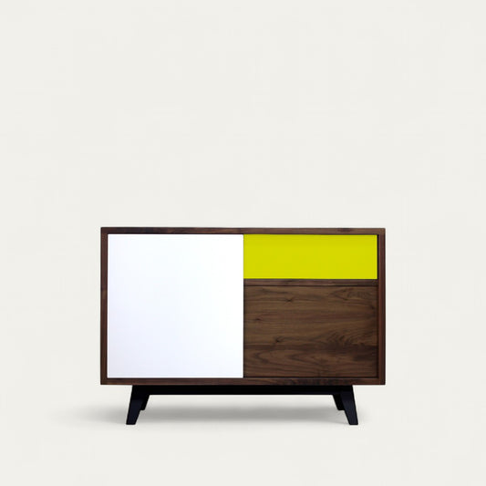 Solid and lacquered natural walnut sideboard, 3 sliding doors - 120L x 48P