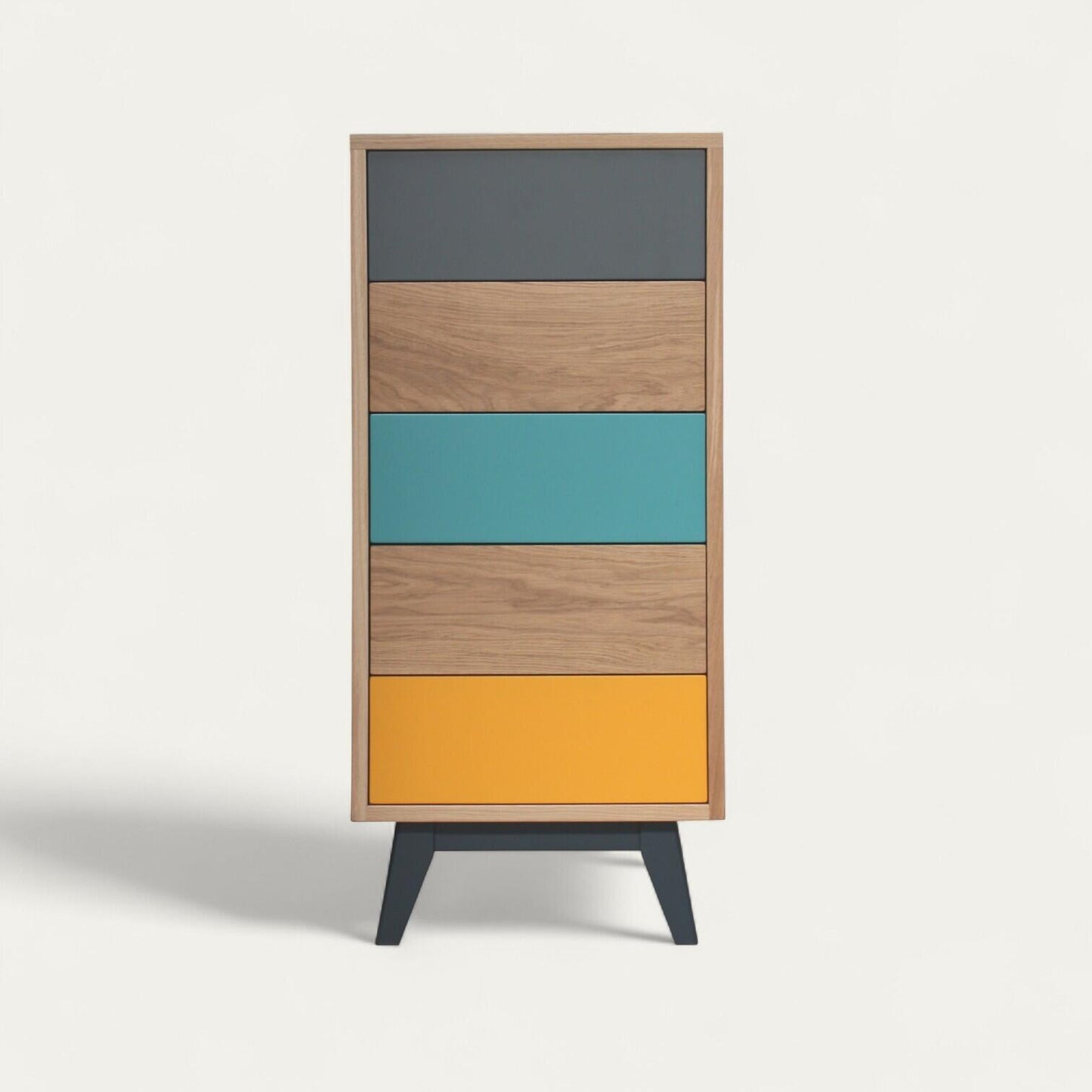Solid bleached and lacquered oak chest of drawers, 5 drawers - 50L x 43D