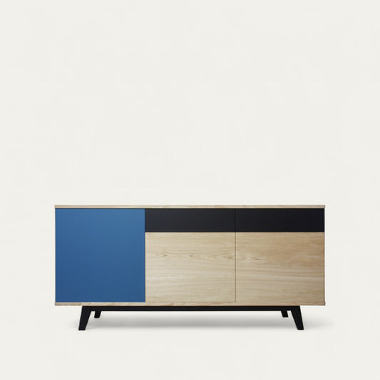 Solid bleached and lacquered chestnut sideboard, 2 drawers, 3 doors - 180L x 48D