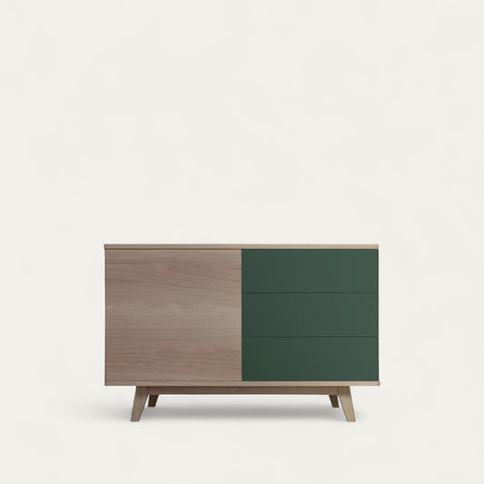 Solid bleached and lacquered oak sideboard, 3 drawers, 1 door - 130L x 48D