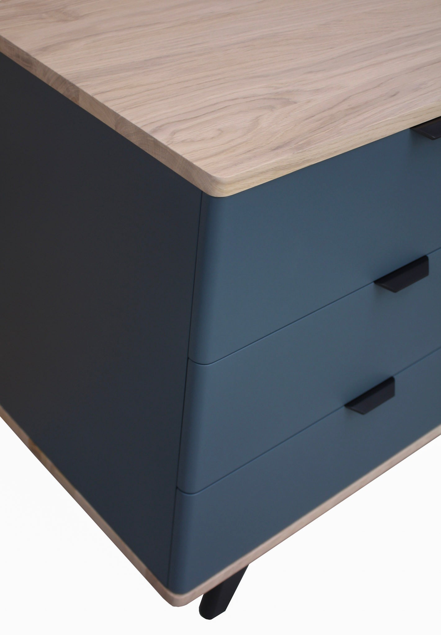 Solid bleached and lacquered oak sideboard, 3 drawers, 1 door - 130L x 48D