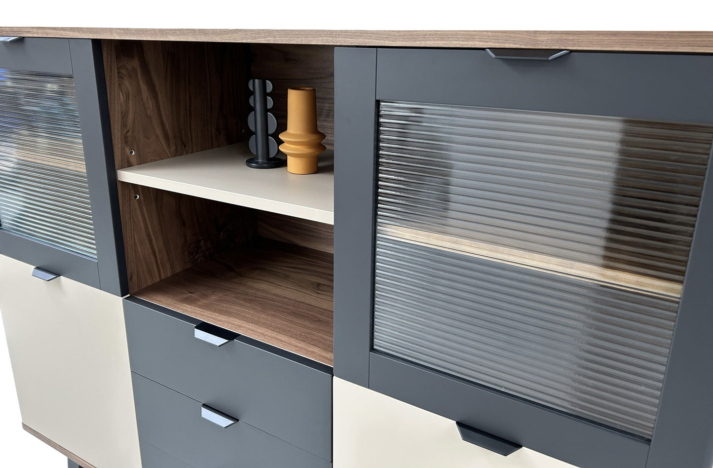 Solid bleached and lacquered oak dresser, 3 doors, 1 flap - 165L x 46D