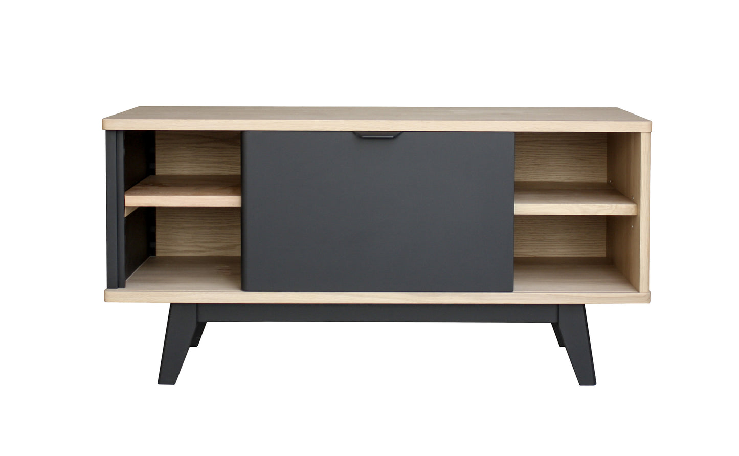 Buffet TV Chêne massif et laqué 1 porte 1 niche