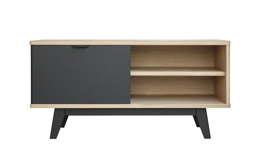 Buffet TV Chêne massif et laqué 1 porte 1 niche