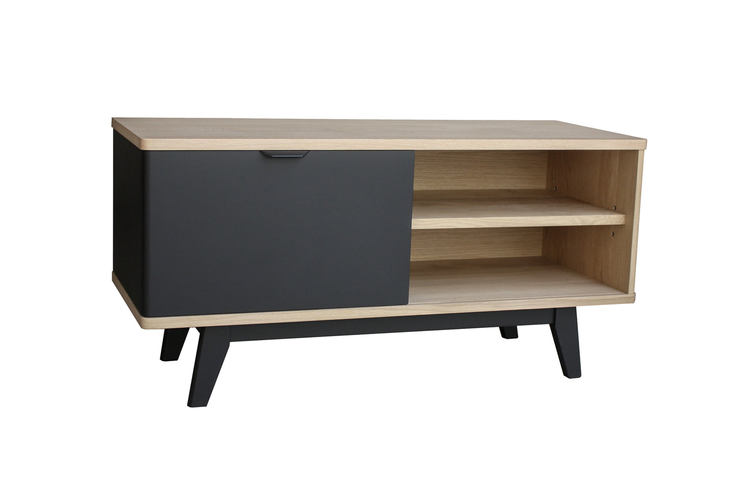 Buffet TV Chêne massif et laqué 1 porte 1 niche
