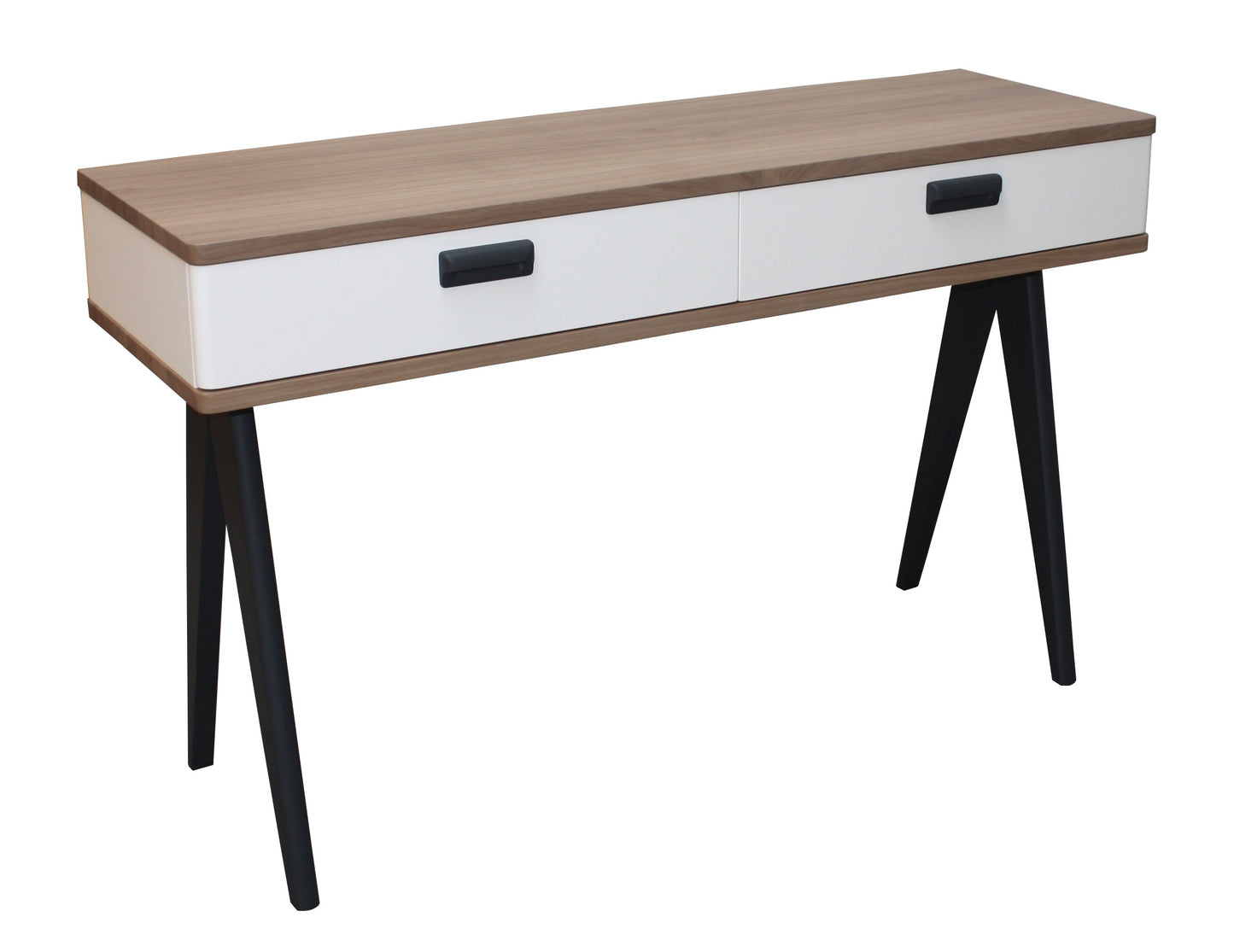 Console chêne blanchi massif et laqué 2 tiroirs