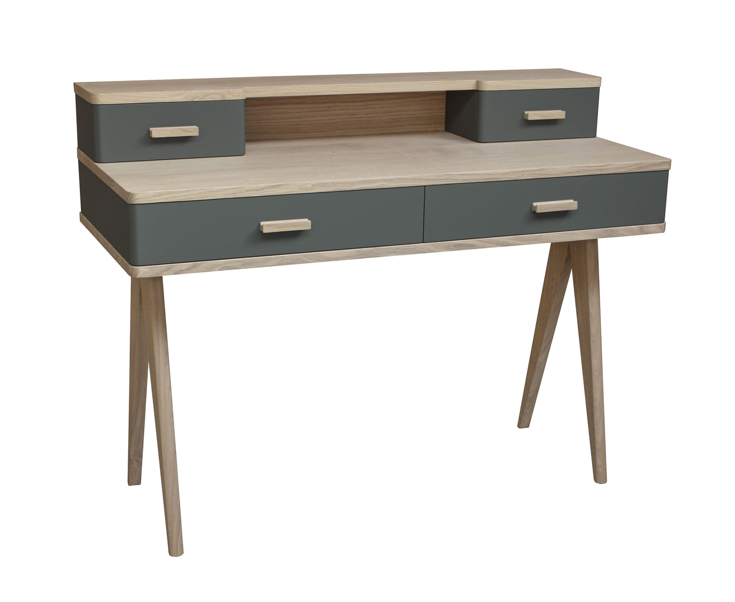 Solid bleached and lacquered oak desk, 4 drawers - 120L x 50D