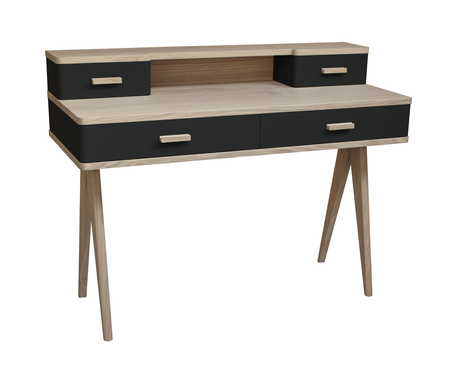 Solid bleached and lacquered oak desk, 4 drawers - 120L x 50D