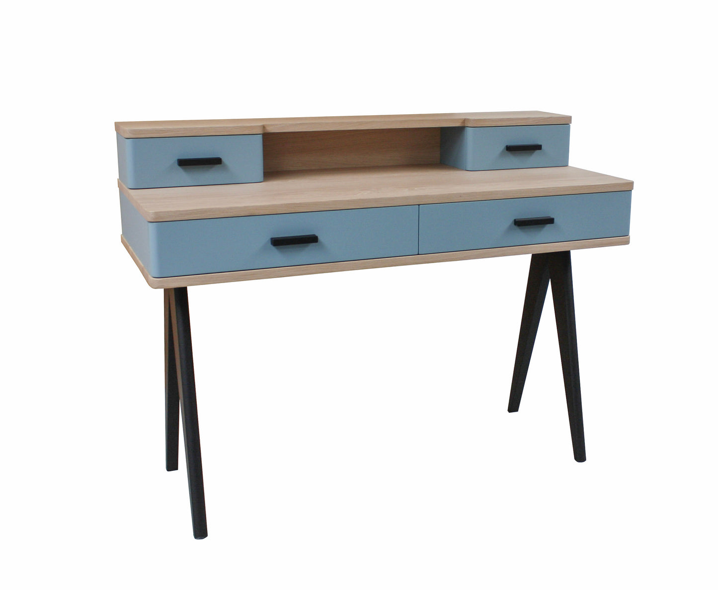 Solid bleached and lacquered oak desk, 4 drawers - 120L x 50D