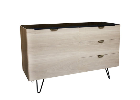 Buffet Chêne massif et laqué 1 porte 3 tiroirs