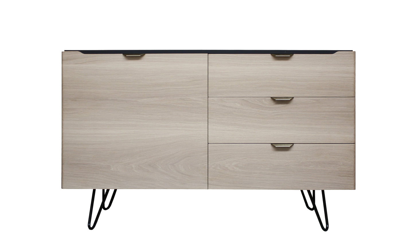 Buffet Chêne massif et laqué 1 porte 3 tiroirs