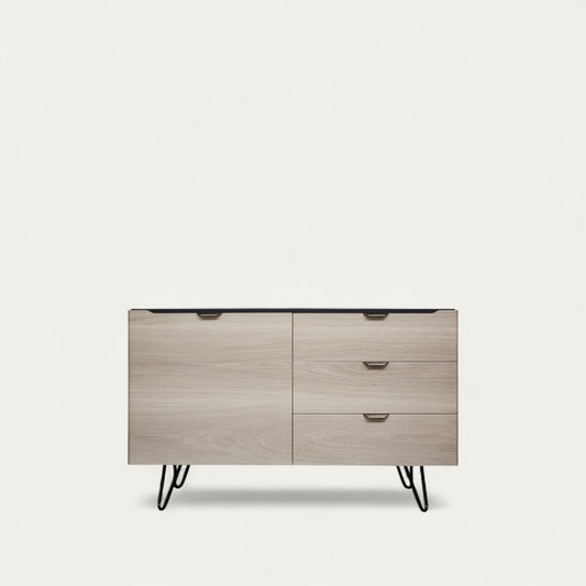 Buffet Chêne massif et laqué 1 porte 3 tiroirs