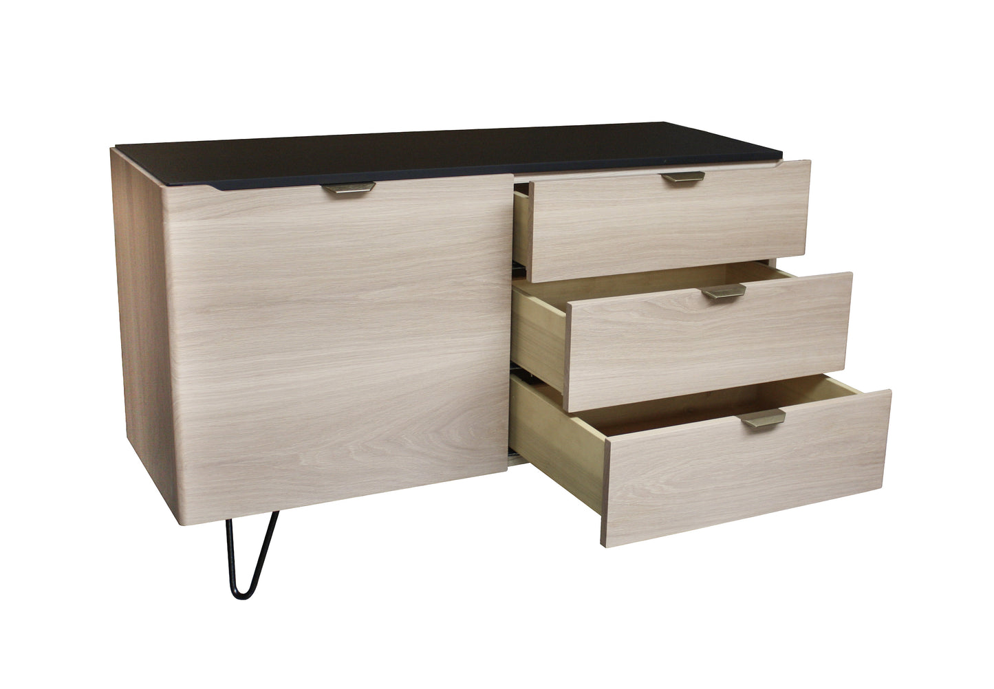 Buffet Chêne massif et laqué 1 porte 3 tiroirs
