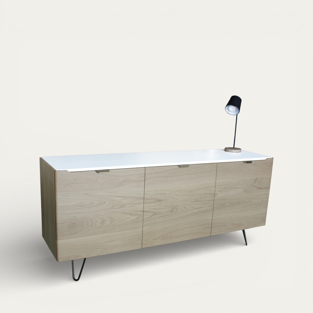 Bleached and white lacquered oak sideboard, 3 doors - 185L x 48D