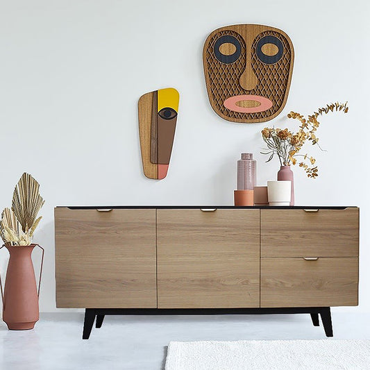 Bleached oak and black lacquered sideboard, 2 doors and 2 drawers - 185L x 48D