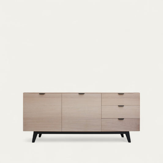 Bleached and lacquered oak sideboard, 2 doors 3 drawers - 185L x 48D