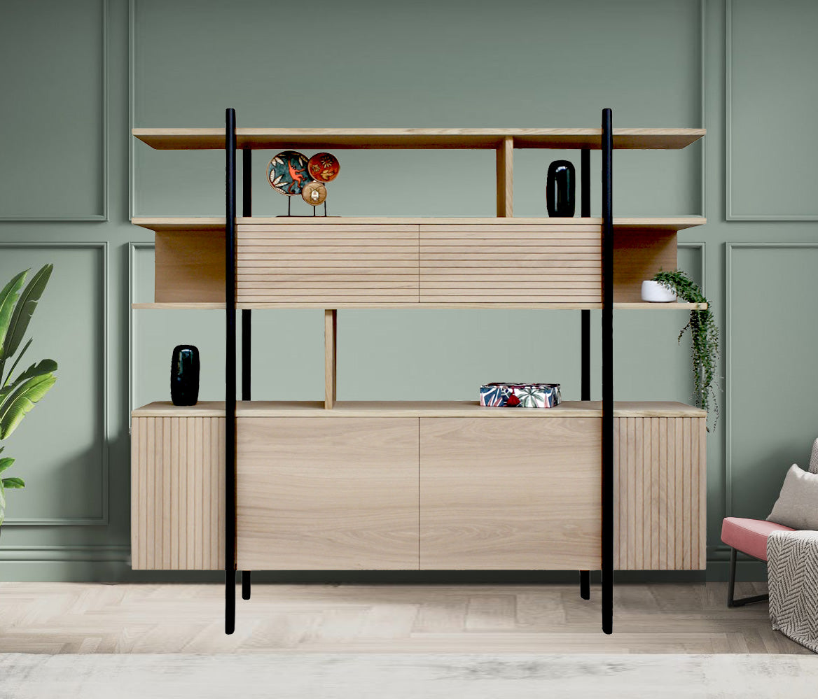 Buffet étagère bois massif 4 portes et 2 abattants