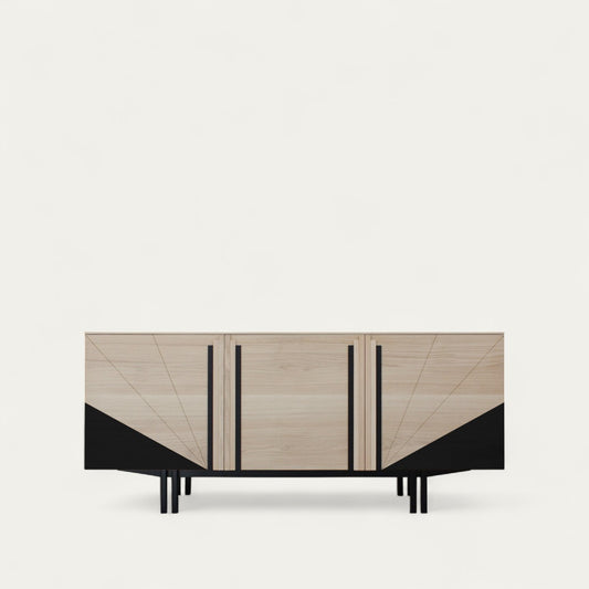 Bleached oak and black wenge sideboard, 3 doors - 180L x 48D