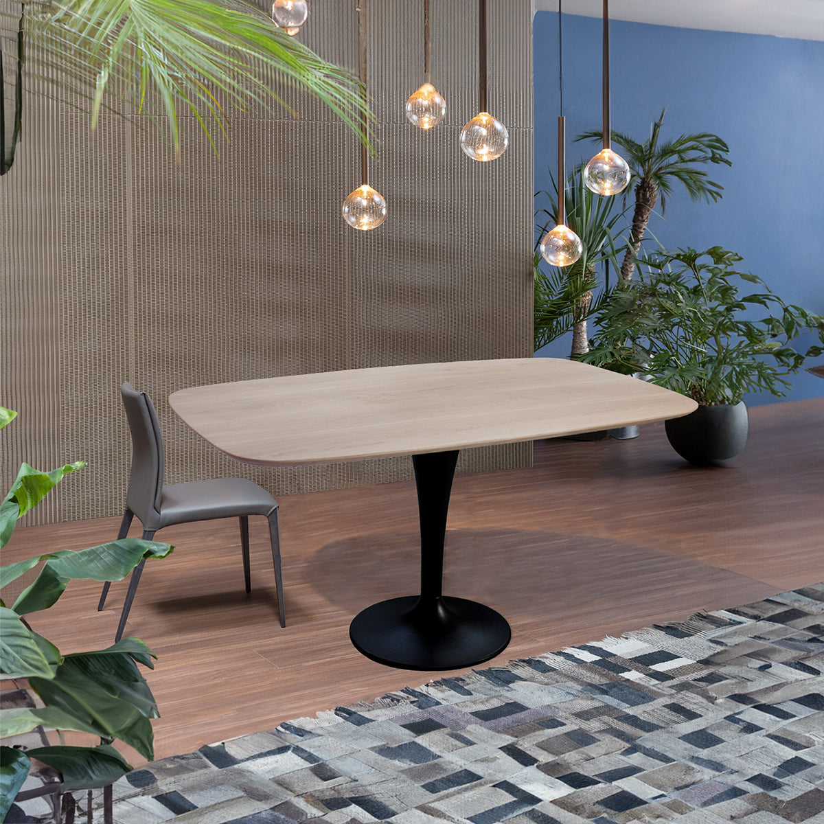 Solid bleached oak oval table on tulip leg - 130L x 80D