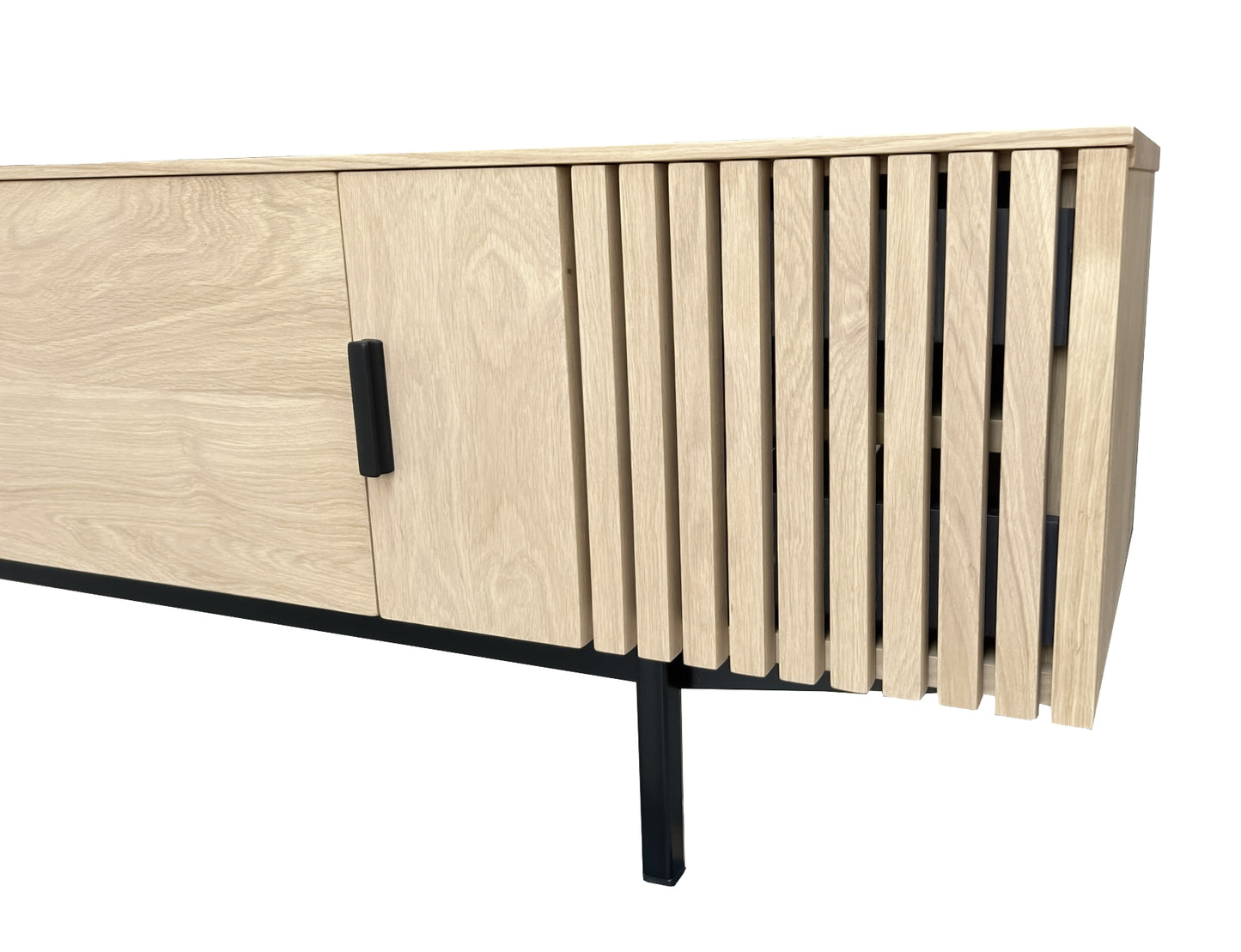 Buffet TV tasseaux bois massif et métal 3 portes