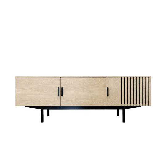 Buffet TV tasseaux bois massif et métal 3 portes