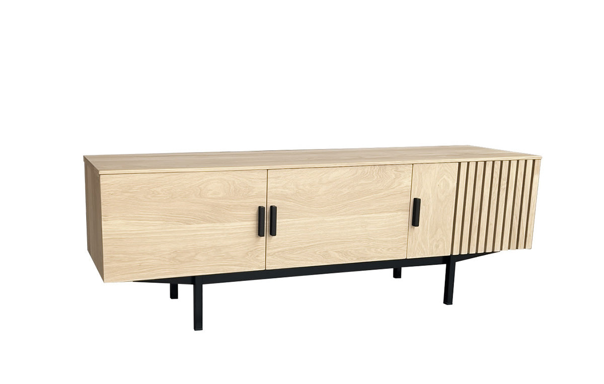 Buffet TV tasseaux bois massif et métal 3 portes