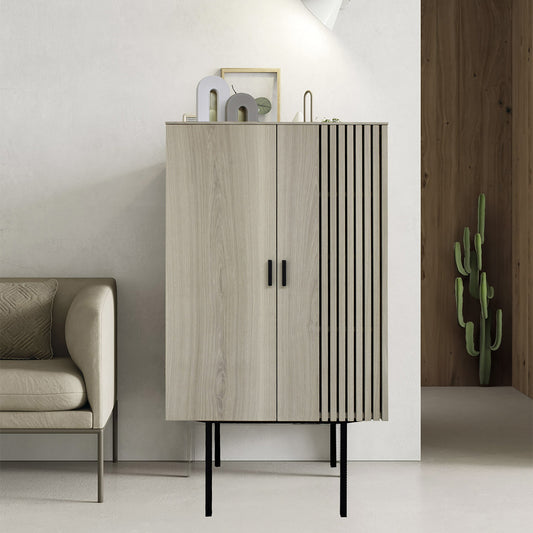 Armoirette tasseaux chêne massif et métal 2 portes