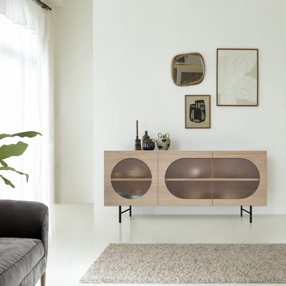 Buffet bois massif et verre flute