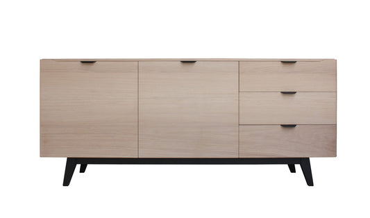 Buffet chêne blanchi et laqué 2 portes 3 tiroirs - 185L x 48P