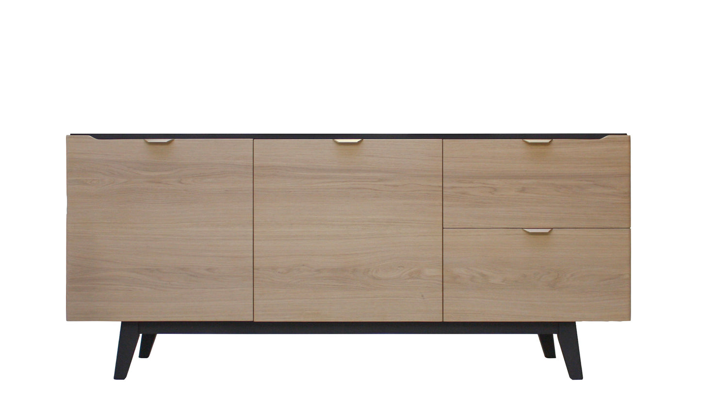 Buffet chêne blanchi et laqué noir 2 portes et 2 tiroirs - 185L x 48P