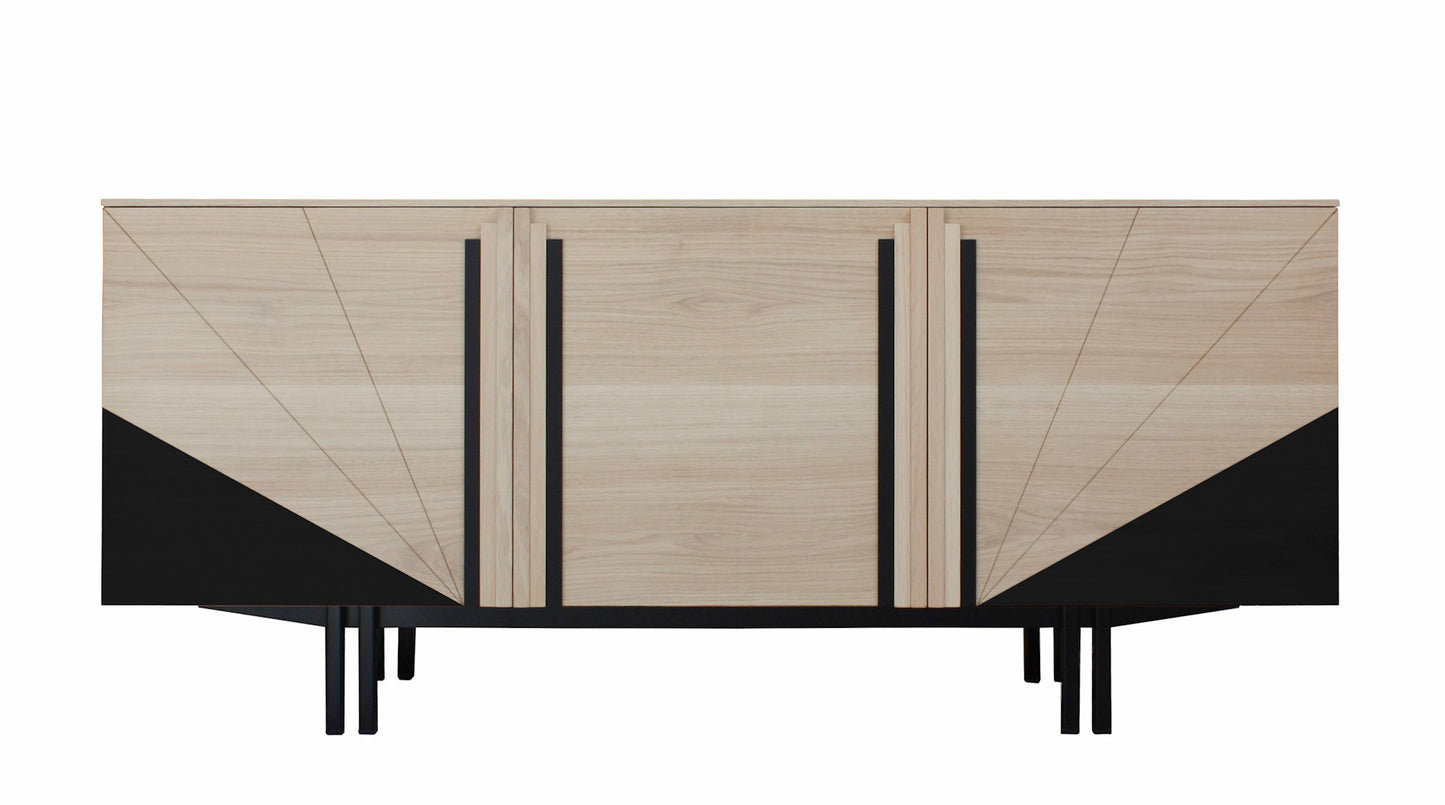 Buffet chêne blanchi et wengé noir 3 portes - 180L x 48P