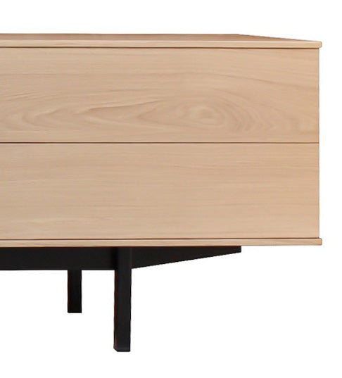 Buffet TV chêne massif et laqué 2 tiroirs 2 portes 1 niche - 210L x 44P