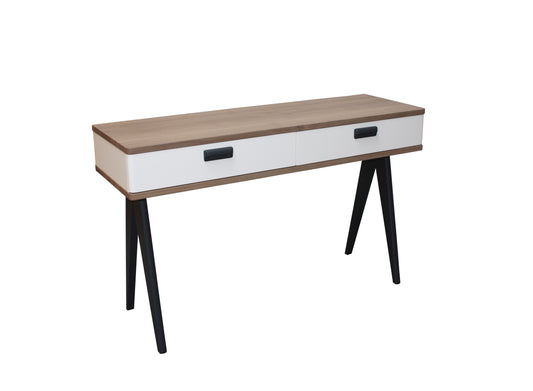 Console chêne blanchi massif et laqué 2 tiroirs - 130L x 42P