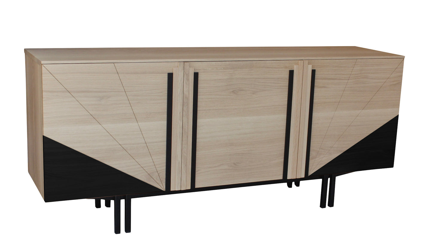 Buffet chêne blanchi et wengé noir 3 portes - 180L x 48P