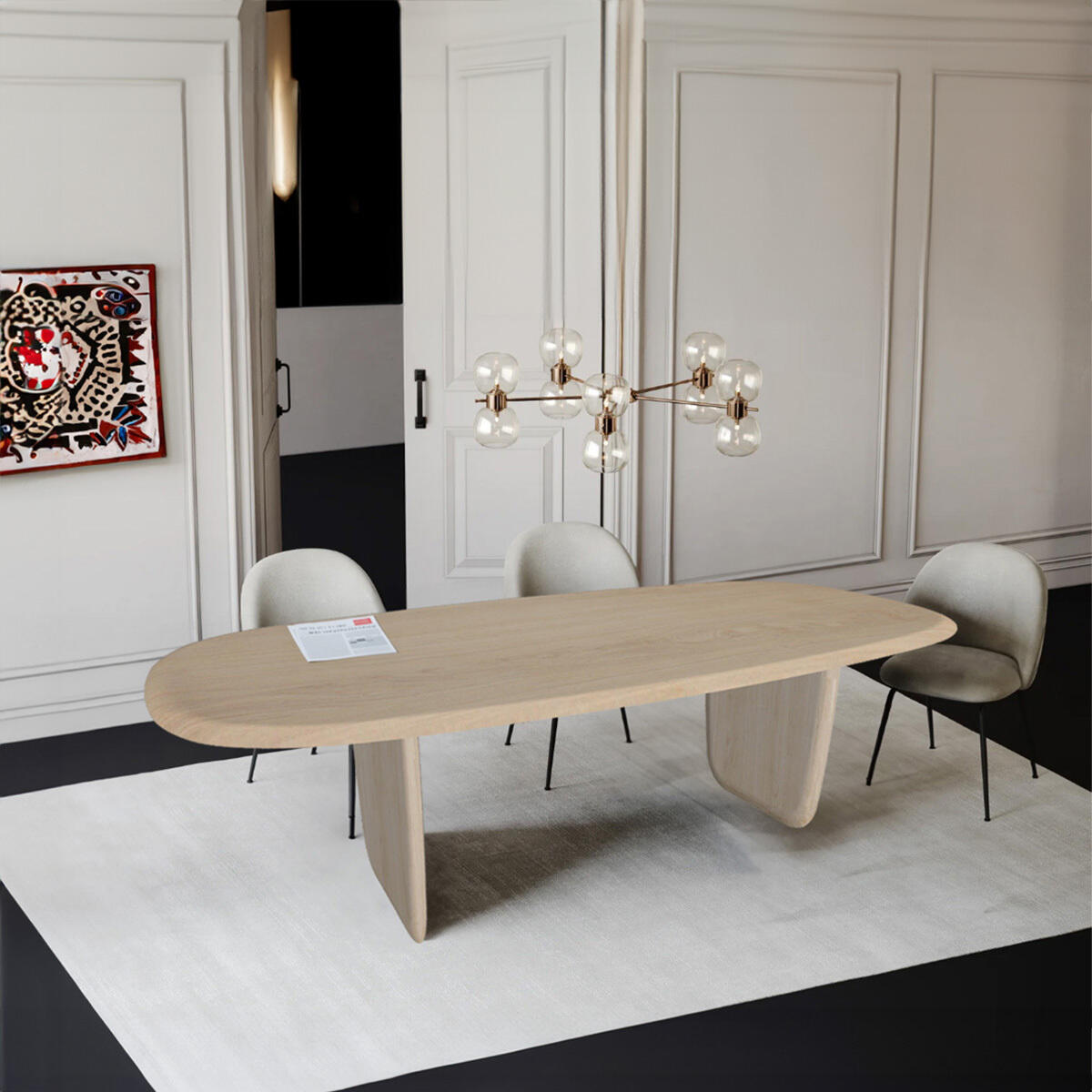 Oval table in natural walnut and metal - 220L x 115D